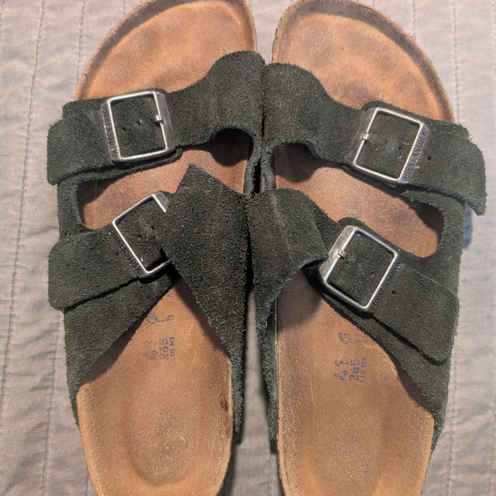Birkenstock Suede Double Buckle Sandals in Dark Green